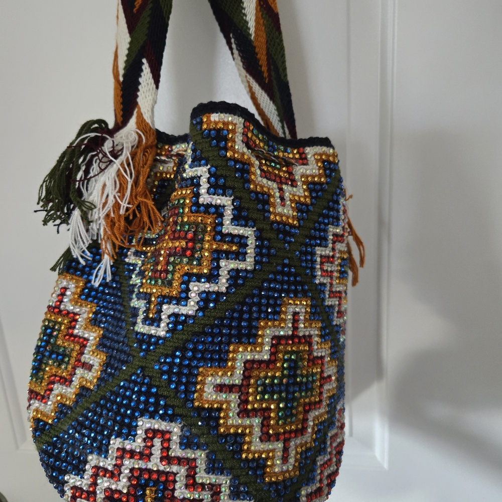Colorful Geometric Beaded Shoulder Bag